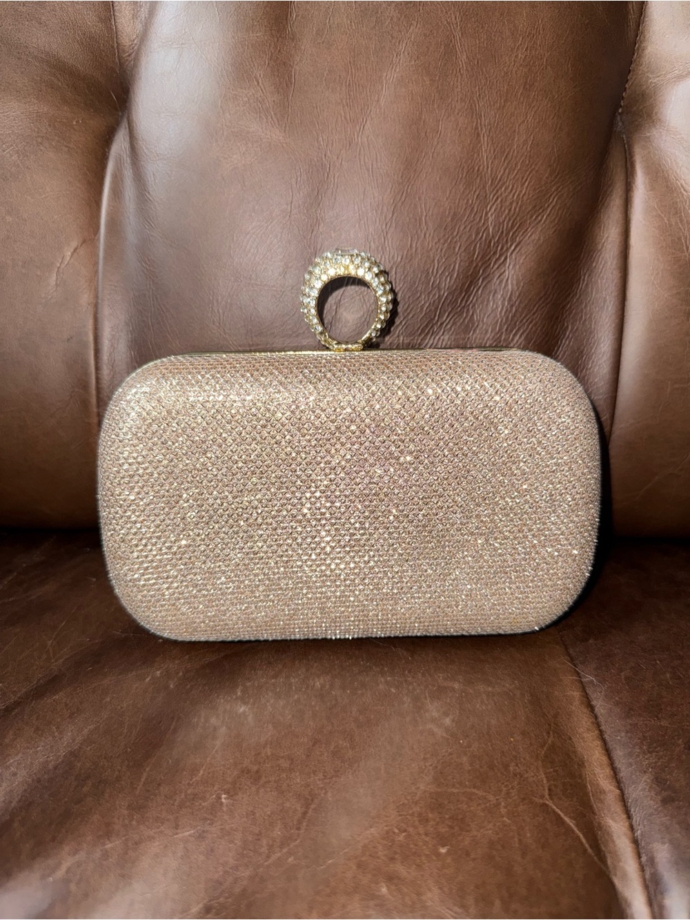 Charming Charlie Rose Gold Crystal Ring-Clasp Evening Clutch